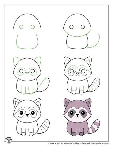 Kawaii Drawing for Kids Tutorials | Woo! Jr. Kids Activities How To Draw Cute, Kawaii Drawing, Easy Animal Drawings, Arte Doodle, Draw Cute, Easy Drawing Tutorial, Haiwan Lucu, Easy Drawings For Kids, Animal Drawing