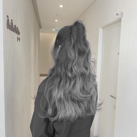 Grey Hair Glamour: Short Hair, Silver Glow Cool Tone Silver Hair, Silver Dark Hair, Dark Platinum Hair, Brown To Grey Hair, Silver Hair Dye Ideas, Korean Silver Hair, Glamour Short Hair, Asian Silver Hair, Gray Dyed Hair