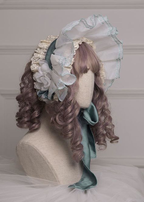 Winter Head Accessories, Rococo Hairstyles, Topi Vintage, Pola Topi, Historical Hats, Kawaii Wigs, Victorian Hats, Bonnet Hat, Cherry Bomb