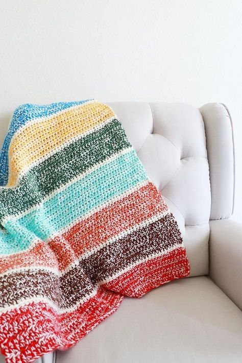 Blanket crochet designs are a testament to the endless possibilities of this timeless craft. Join us in celebrating the art of crochet, where creativity knows no bounds and comfort is an art form. Double Yarn Crochet Blanket, 3 Strand Crochet Blanket, Double Strand Crochet Blanket, Scrap Afghan Crochet Patterns Free, Crochet Scrap Blanket, Double Strand Crochet, Colourful Blanket, Scrap Blanket, House Crochet