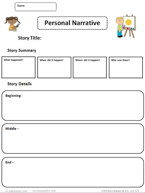 Common Core Graphic Organizer Personal Narrative Narrative Graphic Organizer, Personal Narrative Graphic Organizer, Graphic Organizer Template, Second Grade Writing, Personal Narrative Writing, Third Grade Writing, 5th Grade Writing, 3rd Grade Writing, 2nd Grade Writing