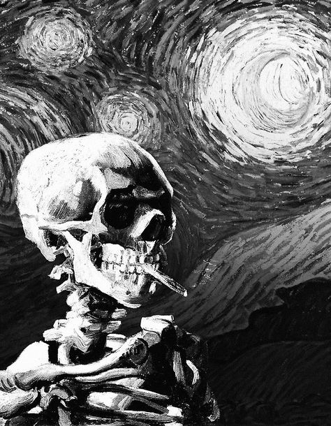 . Van Gogh Tattoo, Skeleton Art, Skull Artwork, Starry Night Van Gogh, Wallpapers Images, A Level Art, Arte Horror, Wallpapers Backgrounds, Free Hd Wallpapers