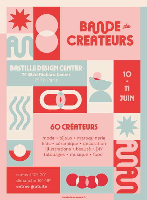 Affiche pop-up Bande de Créateurs - 10 & 11 Juin 2023 au Bastille Design Center Paris 11e Mailing Design, Mises En Page Design Graphique, Bunting Design, Bloc Party, Visual Communication Design, Pop Art Posters, Event Branding, Flyer Design Templates, Inspirational Posters