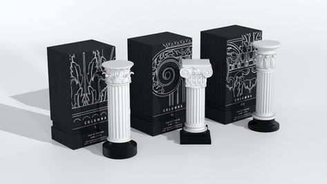 Columna de Parfum: Take Distinct Architecture With You Wherever You Go | Dieline - Design, Branding & Packaging Inspiration Royal Tunbridge Wells, Brand Architecture, Consumer Packaging, Perfume Packaging, Brand Creation, Creative Package, International Design, Black Backdrops, Perfume Design