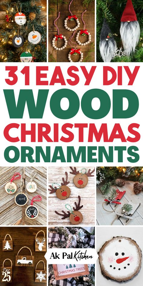 DIY wood Christmas ornaments add a rustic touch to your holiday decor. Create beautiful handmade wooden decorations, from wood slice ornaments to wood cutouts for your Christmas tree. Explore wood crafts like painted wood ornaments and carved wooden designs for a farmhouse feel. Whether you’re making rustic wood slice crafts or personalized wooden signs, these Christmas wood crafts are perfect for adding charm to your holiday. Get inspired with these easy and creative wood ornament ideas! Christmas Wooden Tags Ideas Diy, Round Wooden Disc Crafts, Wood Project For Christmas, Wooden Discs Ideas Christmas, Diy Personalized Christmas Ornaments Names, Small Wooden Ornaments Diy, Square Wooden Ornaments Diy, Crafts To Do With Wood Slices, Wooden Christmas Ornaments Homemade