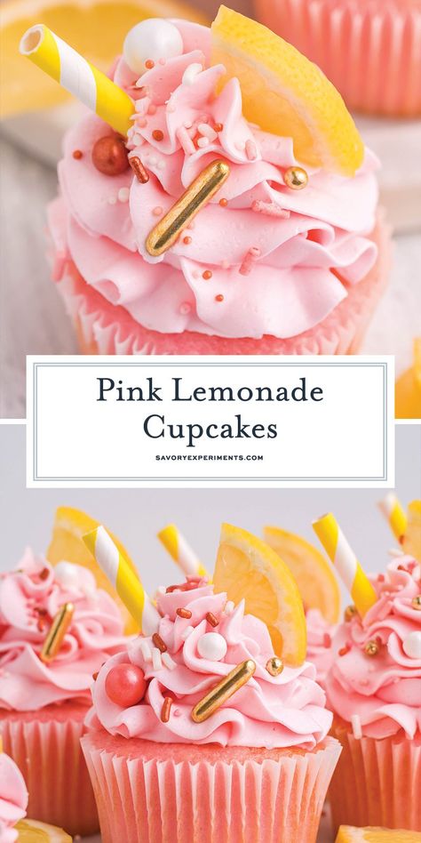 Lemonade Cake Recipe, Easy Cupcake Recipe, Pink Lemonade Cake, Pink Lemonade Cupcakes, Cake Mix Cupcakes, Fabulous Desserts, Homemade Buttercream, Homemade Buttercream Frosting, Lemonade Cupcakes