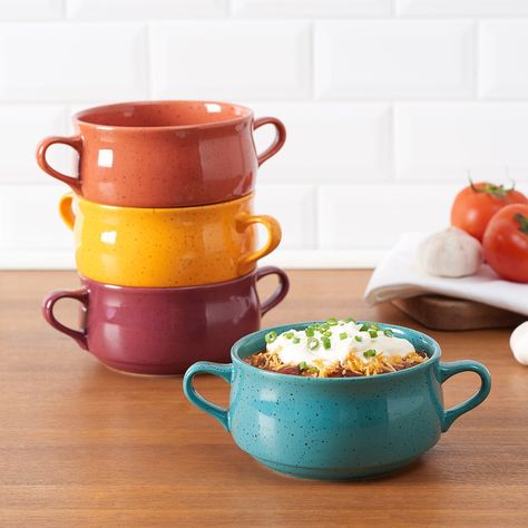 10 Soup Bowls That Make Dinner Look Like a Work of Art Bagel Bread Pudding, Cinnamon Bagel, Cinnamon Bagels, Soup Bowls Ceramic, Bagel Bread, Colorful Bowls, Soup Bowls With Handles, Soup Dish, Bowl With Handle