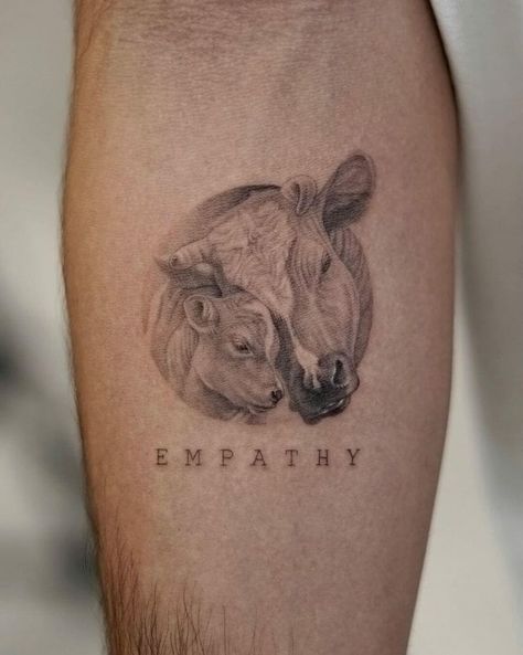 10 Best Minimalist Cow Tattoo Ideas That Will Blow Your Mind! | Outsons | Men's Fashion Tips And Style Guides Animal Calf Tattoo, Cow And Calf Tattoo, Animal Rights Tattoo, Cow Tattoo Ideas, Farmer Tattoo, Farm Tattoo, Tattoo Knee, Otter Tattoo, Micro Realism