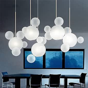 Glass Ball Pendant Lighting, Chandelier Living Room Modern, Living Room Pendant Light, Chandeliers Lighting, Ball Pendant Lighting, Dining Room Pendant, Bubble Chandelier, Bubble Lights, White Lamp Shade