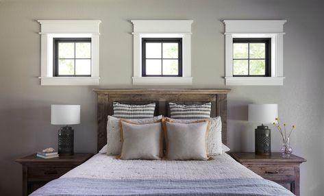 Black Windows With White Trim Creates A Classic Look Trim For Black Windows, Window Above Bed, Bifold Patio Doors, Interior Window Trim, Fiberglass Windows, Interior Window, Square Windows, Black Window, French Doors Patio