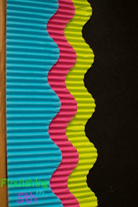 Borders For Classroom Boards, Neon Bulletin Board Ideas, Black And Bright Classroom Decor, Board Borders Ideas Classroom Decor, 5th Grade Classroom Decor, Back To School Decoration Ideas, Neon Classroom Decor, Bulletin Boards Back To School, Neon Classroom