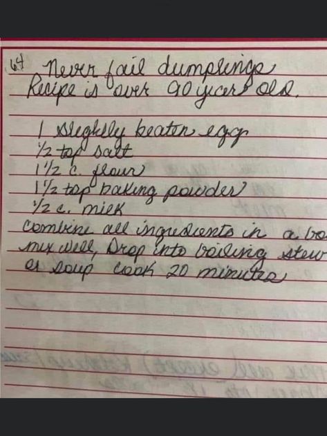 Chicken Dumplings Recipe, Chicken Dumplings, Homemade Dumplings, Dumplings For Soup, Dumplings Recipe, Handwritten Recipes, Dumpling Recipe, Chicken Dishes Recipes, Recipes Homemade