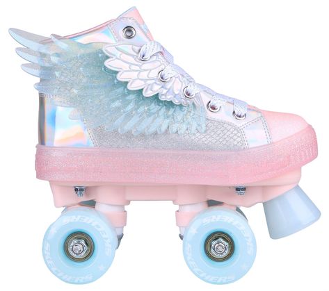 Twinkle Toes: Shuffle 4 Wheeler - Unicorn Soaring | SKECHERS Roller Skates Fashion, Light Up Roller Skates, Unicorn Shoes, Unicorn Wings, Magic Shoes, Roller Shoes, Skate Wheels, Girls Shoes Sneakers, Rainbow Shoes