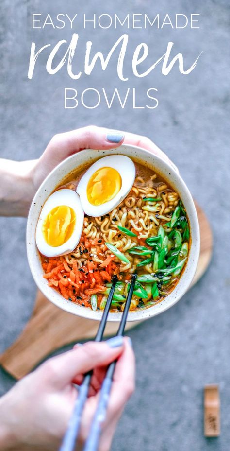 Easy Homemade Ramen, Vegetarian Ramen Recipe, Ramen Vegan, Koreansk Mad, Ramen Soup Recipes, Korean Food Recipes, Koreansk Mat, Vegetarian Ramen, Ramen Bowls