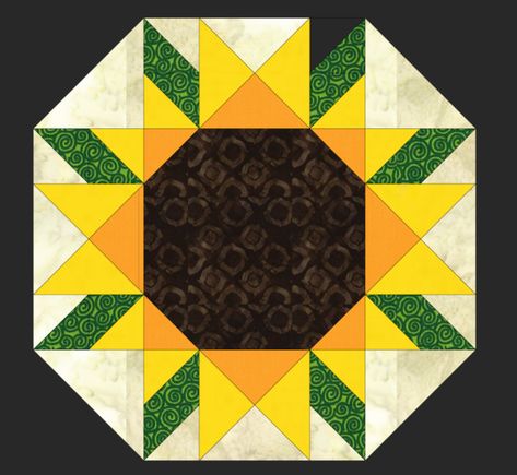 18″ Finished Sunflower block or placemat from Clutter Bug Designs. This sunflower is made with half square triangles that are paper pieced.   Download Sunflower Quilt Blocks Free Pattern, Sunflower Quilt Block Pattern Free, Sunflower Quilt Patterns, Sunflower Sewing, Sunflower Quilt Block, Quilt Sunflower, Sunflower Quilt, Sunflower Template, Colchas Quilting