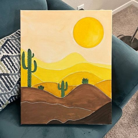 Canvas boho style painting Boho Art Landscape, Desert Sunset Painting Easy, Scenery Paintings On Canvas, Easy Desert Painting, Painting Ideas Easy Landscape, Desert Painting Acrylic Easy, Easy Landscape Ideas Painting, Landscape Painting Easy, Sunset Painting Easy