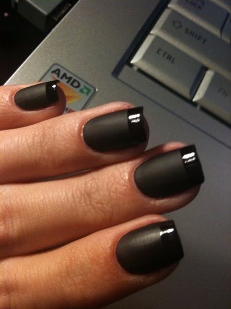 Black French Manicure, Matte Black Nails, Nagellack Trends, Matte Nail Polish, Black Nail Polish, Nail Polish Trends, Orange Nails, Manicure Y Pedicure, Nailed It