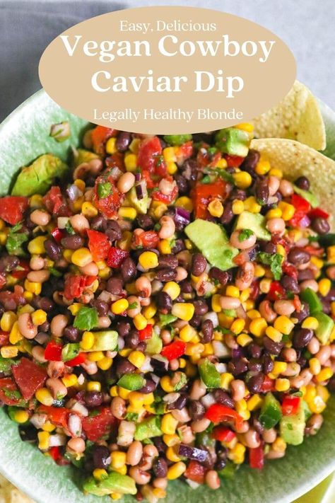 Vegetarian Cowboy Caviar, Cowboy Caviar Vegan, Simple Vegan Appetizers, Vegan Dips For Parties, Cowgirl Caviar, Vegan Cowboy Caviar, Bean Dip Healthy, Vegan Bean Dip, Bean Dip Vegan