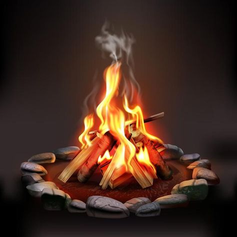 Campfire Illustration, Campfire Drawing, Fire Drawing, Burning Wood, Fire Painting, Painting Quotes, Alien Art, Logo Set, Dark Background