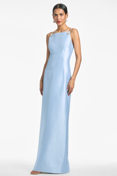 Shop the Martina Gown in Sky at Sachin & Babi. FREE Shipping Over $500 & FREE Returns. Light Blue Mother Of The Bride Dress, Blue Mother Of The Bride Dress, Light Blue Gown, Creating Clothes, Body Details, Sachin Babi, Ball Skirt, Guest Attire, Column Gown