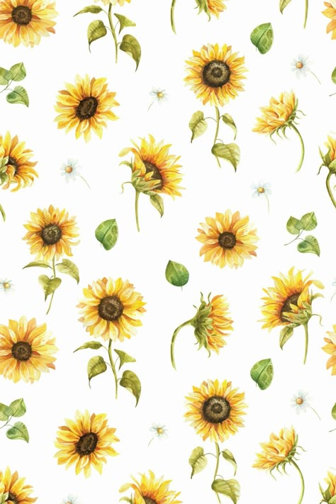 This bright yellow and white sunflower wallpaper pattern is the perfect way to beautifully make a statement in your bedroom. Though the pattern and colors are powerful on their own, they can be balanced seamlessly with neutrals or deep shades in the rest of the room – giving you versatility in how you design the space (or the ability to seamlessly add this wallpaper into your already-existing design). Floral wallpaper designs have been a top trend as of late, thanks to their vintage-inspired sty Phone Case Backgrounds Aesthetic, White Sunflower Wallpaper, Vintage Western Wallpaper Iphone, Bee Wallpaper, Vintage Floral Wall Art, Sunflower Background, Mountain Wall Mural, Nice Tattoos, Sunflower Illustration