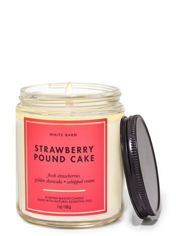 Strawberry Pound Cake Mason Single Wick Candle | Bath & Body Works Candle Bath And Body Works, Summer Candle Scents, Cake Scented Candles, Holiday Scented Candles, Strawberry Pound Cake, Candle Bath, Best Smelling Candles, Bath Body Works Candles, Pound Cake With Strawberries