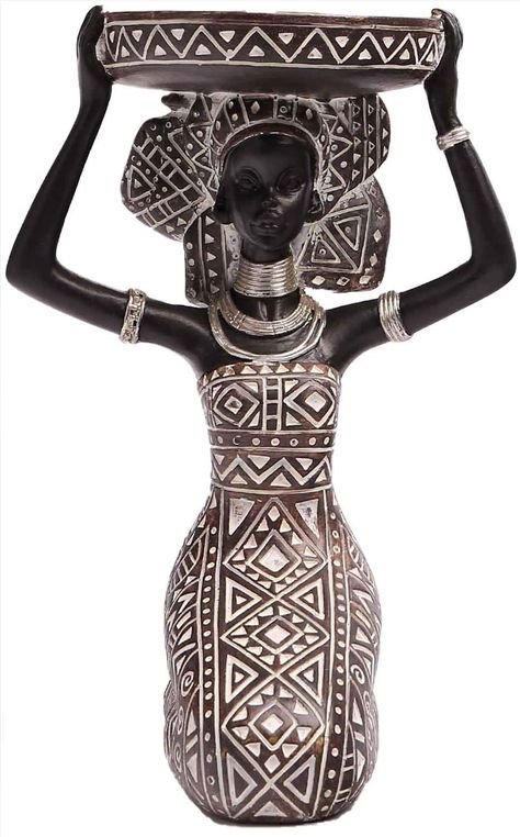 PRICES MAY VARY. [An ideal decoration with a thought] Lescafita African Design Tribal Black Lady Figurines with African Tribal Totem Candle Holders Status decoration enrich with African cultural aspects of spirituality. The Woman Decor with Candle Holder Sculpture is a combination of African cultural elements. It is not only providing another light source but also symbolizes hopes and endurance in human spirits. [Materials] The Craftsmen from Lescafita use handheld tools and environment-friendly Black Lady, African Design, Environment Friendly, Painting Process, African Inspired, Modern Chic, Vintage Aesthetic, Handmade Decorations, Candlestick Holders