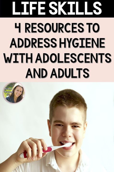 This blog identifies 4 resources to target life skills in teens for special education teachers and speech therapists to address hygiene. This blog covers 4 of my favorite resources I use to discuss hygiene vocablary and to incorporate these resources into your life skills curriclum with middle school students and high school students working on life skills in activities of daily living. This is great for High School Speech and Language Therapy and Middle School Speech and Language Therapy. Personal Hygiene Special Education, Life Skills Personal Hygiene, Daily Living Skills Activities, High School Speech, Personal Hygiene Activities, Hygiene Lessons, High School Speech Therapy, High School Special Education, Life Skills Class