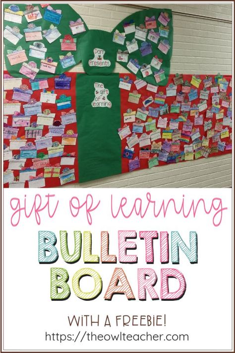 Create an adorable bulletin board with this gift of learning activity for the holidays. This blog post has the present printable freebie to get you started! Winter Bulletin Board, Holiday Bulletin Boards, Winter Bulletin, Winter Bulletin Boards, Teaching Organization, Middle School Writing, Classroom Management Tips, Upper Elementary Resources, Upper Elementary Classroom