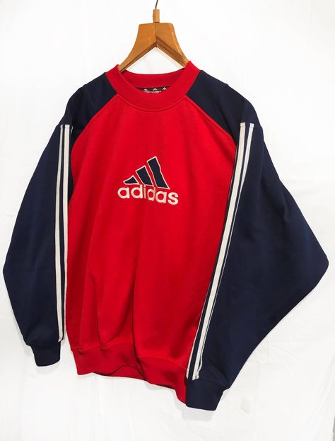 Vintage 90s Adidas Trefoil Sweatshirt Big Logo Spell Out  Red/Dark blue Size M Condition: Good colors : Blue Red white Please keep in mind that colors from the pictures may vary because of your screen. I SEND WITH TRACKING NUMBER! If any item is lost or damaged in transit I will make a claim with the Post Office but refunds will not be given until the claim has been processed. If you fail to collect the item from collection post office once it arrives, I do not take any responsibility for any it Y2k Inspo, 90s Adidas, Racing Jacket, Adidas Trefoil, Red Dark, Vintage Adidas, Ac Milan, Post Office, Mens Sweatshirts