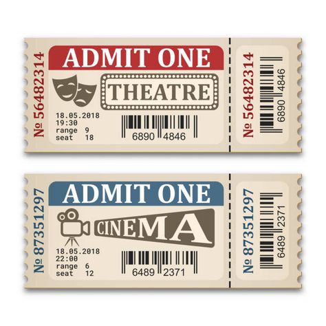 Movie Theater Clip Art, Theatre Ticket Aesthetic, Movie Theater Tickets Free Printable, Theatre Ticket Template, Theater Ticket Design, Movie Ticket Drawing, Ticket Design Vintage, Cinema Ticket Design, Theater Graphic Design