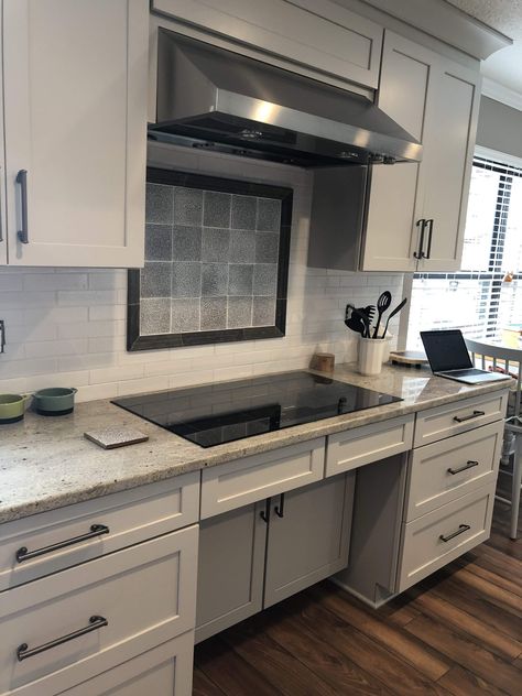 Beautiful and functional. This wheelchair accessible cooktop is a fantastic feature in this kitchen! Call with questions 865.329.3290 Kitchens For Wheelchair Users, Ada Home Ideas, Accessible Kitchen Design, Accessible Home Design, Wheelchair Kitchen, Universal Design Kitchen, Wheelchair Accessible Home, Wheelchair House, Ada Kitchen