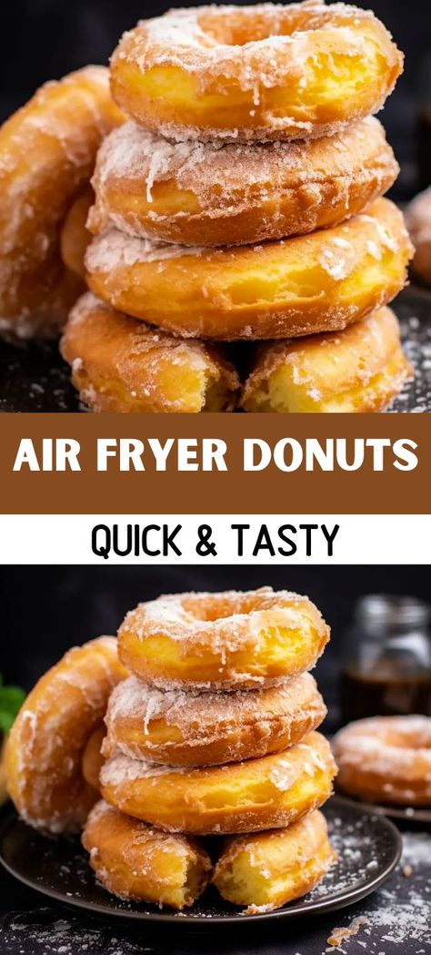 EASY AIR FRYER DONUTS RECIPE – QUICK & TASTY! Fun Things To Air Fry, Easy Quick Treats To Make, Air Fried Doughnut, Homemade Donuts Air Fryer, Air Fryer Sweets Easy, Air Fry Doughnut Recipe, Bisquick Donuts Air Fryer, Airfryer Donut Holes, Air Fryer Yeast Donut Recipes