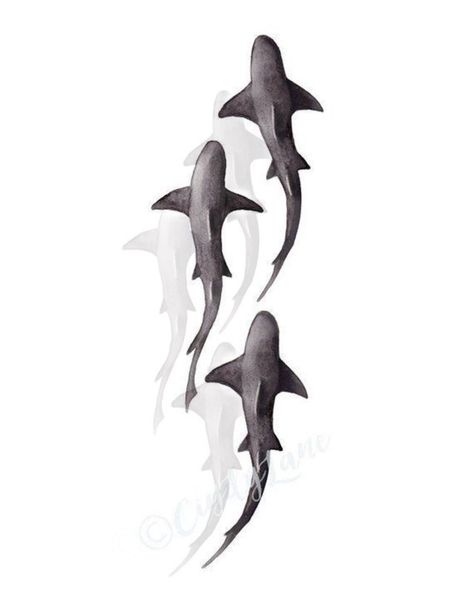 Three Shark Tattoo, 3 Shark Tattoo, Cool Shark Tattoos, Sea Tattoo Men, Shark Tattoo Stencil, Shark Tattoo Men, Long Tattoo Ideas, Sea Tattoo Design, Ocean Tattoo Design