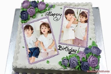 Double photo frame on birthday cake, combine photos on romantic purple flower birthday cake from Birthdaycake24. Access create free online birthday cakes to send friends and relatives meaningful spiritual gifts in their birthdays. Happy Birthday ! Cake With Pictures, Dual Photo Frame, Photo Print Cake, Anniversary Birthday Cake, Dual Photo, Anniversary Cake With Photo, Cake With Photo, Online Birthday Cake, Friends Birthday Cake