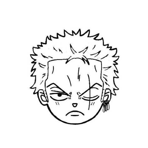 One Piece Drawing Easy, Zoro One Piece Drawing, Roronoa Zoro Drawing, Zoro Face, Zoro Drawing, Zoro Tattoo, Brooks One Piece, Chibi Sketch, One Piece Tattoos