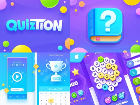 Top4Shots from 2018 by NestStrix Design on Dribbble Ios App Logo, Game Icon Design, Logo Game, Word Search Games, Game World, Game Interface, Game Ui Design, App Logo, Game Icon