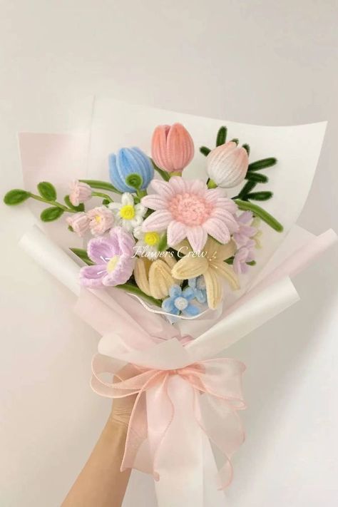 Birthday flower bouquet for her: pretty mixed flowers bouquet for sister, daughter, friend, mom Easter Bouquet Ideas, Birthday Flower Bouquet, Paper Flower Bouquet Diy, Pretty Bouquets, Clean Flowers, Birthday Flowers Bouquet, Diy Bouquet Wrap, Pipe Cleaner Flowers, Handmade Gifts Diy