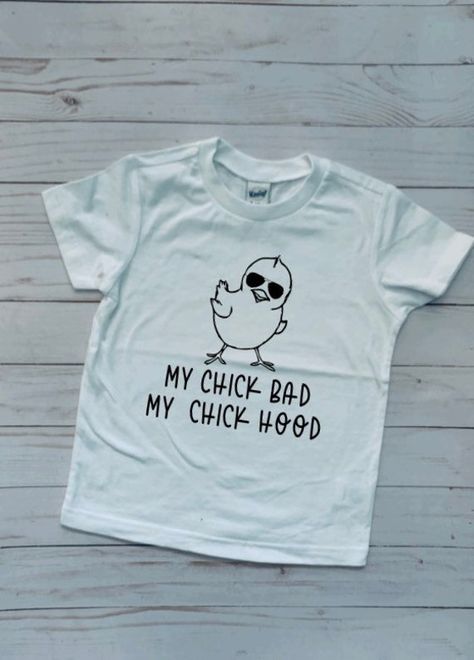 My chick bad, my chick hood...🐣😎 Design is printed in black on a bright coral, blue, pink, purple, gray, or white tee! Super soft and runs true to size!  Check out our other sweet Easter listings as well!! Hipster Boys, Boys Easter Shirt, Hip Hop Kids, Funny Easter Shirt, Easter Shirts For Boys, Kids Easter Shirts, Funny Toddler Shirt, Hood Design, Easter Shirts