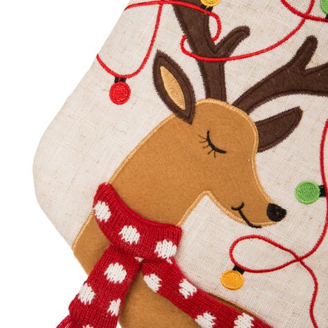 "Buy the Glitzhome® LED Reindeer Stockings & Tree Skirt Set at Michaels. com. Decorate your home for Christmas with these matching stockings and tree skirt. Decorate your home for Christmas with these matching stockings and tree skirt. Hang the stockings on your Christmas tree or fireplace mantel and use the tree skirt under your tree for a pretty addition to your décor. Details: Multicolor 3 pieces PolyesterContents: 2 stockings (21\", 53.34 cm) 1 tree skirt (48\", 121.92 cm) | Glitzhome® LED R Linen Christmas Stocking, Matching Stockings, Home For Christmas, Stocking Tree, Xmas Stockings, Embroidered Linen, Reindeer Christmas, Red Scarves, Fireplace Mantel