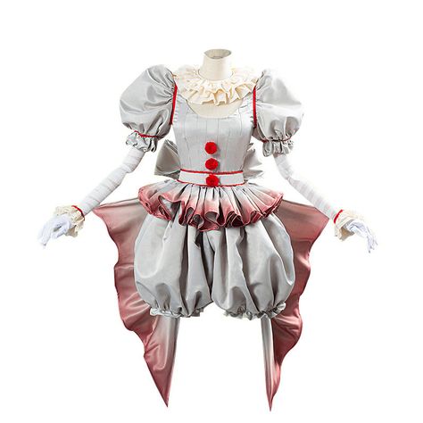 Character: Clown Material:  Satin and chiffon Including:  Top + pants + bow-knot + Collar+ gloves+sleeve Size chart :                 1 cm= 0.39 inch                             size height(cm) bust(cm) waist(cm) Hips(cm) XS 155 81-84 59-64 86-89 S 160 86-89 66-69 91-94 M 165 91-94 71-74 97-99 L 170 97-103 80-84 104-109 XL 175 107-112 88-93 112-118 XXL 180 113-116 94-98 119-123 XXXL 185 117-119 99-112 124-132 There is 2-3% difference according to manual measurement. please check the measurement Halloween Carnival Costumes, Penny Wise Costume Women, Crazy Clown Costume, Clown Costume Outfit, Pennywise The Clown Costume, Clown Core Outfit, Penny Wise Clown, Vintage Clown Costume, Clown Outfits