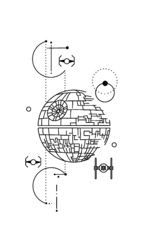 Star Wars Planets Tattoo, Star Wars Line Art Tattoo, Star Wars Geometric Tattoo, Star Wars Tattoo Designs Drawings, Fine Line Star Wars Tattoo, Star Wars Tattoo Small Simple, May The Force Be With You Tattoo, Starwars Tattoo Ideas, Minimal Star Wars Tattoo