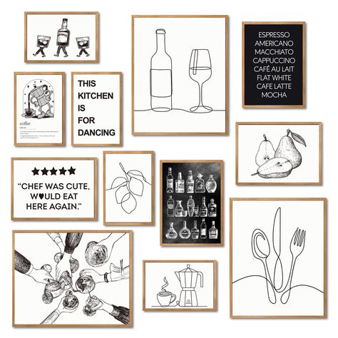 PRICES MAY VARY. 【What You Get】: Our kitchen wall decor set includes 12 kitchen pictures for wall, 3pcs8x10-inch,4pcs5x7-inch,5pcs4x6-inch.Also,the set comes with 50 glue dots for easy installation on your wall decor. 【Enrich Your Kitchen Wall Decor】:Whether you are looking for trendy wall decor pictures or want to add a fun touch to the kitchen decor, these kitchen pictures are exactly what you need to enhance the room aesthetics and create a fun but cozy ambiance! 【Diverse Themes】: Features an Gallery Wall Above Kitchen Table, Decor Above Kitchen Table, Small Kitchen Wall Decor Ideas Modern, Kitchen Images Pictures, Blank Wall Kitchen Ideas, Wall Collage Kitchen, Drawing For Kitchen, Kitchen Wall Decor Ideas Modern, Modern Kitchen Artwork