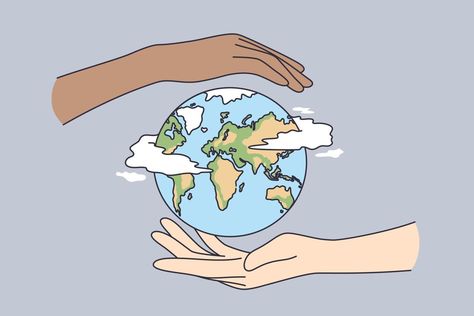 Environment saving, traveling, protecting earth concept. Two human hands holding planet Earth taking care of nature and ecology, supporting ecology vector illustration Human Ecology, Earth Illustration, Hands Holding, Nature Posters, Human Hands, Human Hand, Nature Illustration, Save Earth, Anime Sketch