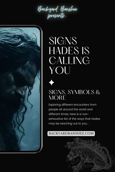 Decipher the signals from the God of the Dead. Discover how Hades might be reaching out to you, revealing mystic signs from the underworld. Read more on backyardbanshee.com Hades Archetype, Signs Of Hades Witchcraft, Hades Alter Ideas, Symbols Of Hades, Hades Sigil, Hades Worship, Hades Witchcraft, Hades Deity, Working With Hades