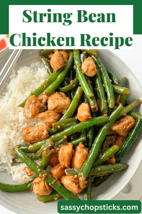 This Chinese string bean chicken recipe, inspired by Panda Express, is packed with juicy chicken breast chunks and fresh green beans. String Bean Chicken Recipe, String Bean Chicken, Panda Express Copycat, Chicken Entree, Juicy Chicken Breast, Flexitarian Recipes, Asian Meals, Better Than Takeout, String Bean