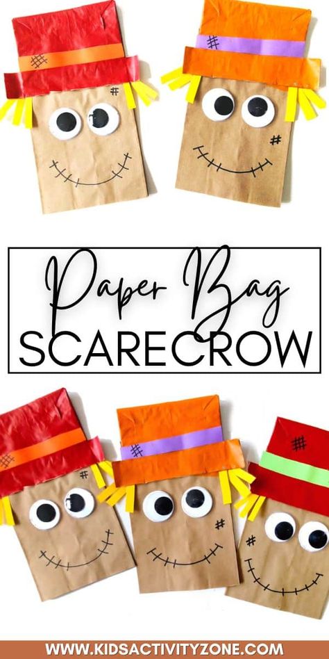 Create a Paper Bag Scarecrow for an easy fall craft! This cute and adorable scarecrow craft is made with a paper bag, paint and few extra supplies. It's an easy kids craft for fall! Scarecrow Bag Craft, Easy Thanksgiving Crafts For Kindergarten, Paperbag Scarecrow Crafts For Kids, Pre K Crafts Easy Fall, Christmas Crafts With Paper Bags, November Enrichment Activities, Brown Paper Bag Scarecrow Craft, Scare Crow Craft For Preschoolers, Paper Bag Scarecrow Craft For Kids