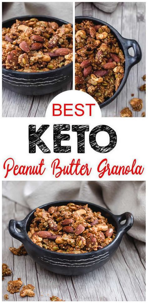 Check out these keto peanut butter granola. Easy keto recipes for the BEST low carb keto crunchy peanut butter granola. Learn how to make keto granola w/ these ketogenic diet recipe. No need to buy store bought keto desserts or keto breakfast when u can make homemade DIY keto peanut butter granola- gluten free. Sugar free low carb breakfast idea. Great New Years or Valentines. Great keto beginners recipe.  Check out the BEST keto #peanutbutter granola recipe #easyrecipe Granola Easy, Peanut Butter Granola Recipe, Low Carb Granola, Keto Granola, Keto Peanut Butter, Low Carb Peanut Butter, Peanut Butter Granola, Keto Diet Breakfast, Granola Recipe