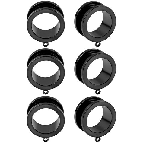 PRICES MAY VARY. Packet included: 3 pair(6 units) Black 7/8''(22mm) stainless steel ear tunnels plugs gauges for DIY earrings. Jump rings included. Material: Hypo-allergenic 316L surgical grade stainless steel, forever sparkling and never fade, anti-allergy, fit for women and mens, is a healthy choice. Variety colors options for different design dangling charms. Full size gauges for most ear piercing jewelry fans: 2g(6mm),0g(8mm),00g(10mm),1/2"(12mm),9/16"(14mm),5/8"(16mm),3/4"(19mm),7/8"(22mm), Ears Piercing, Dangle Gauges, Ear Piercing Jewelry, Ear Gauges Plugs, Ear Tunnels, Healthy Choice, Body Jewelry Piercing, Tunnels And Plugs, Ear Gauges