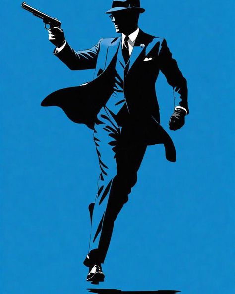 Embrace the vintage vibes with a stylish British gentleman in action 🌎 #minimalist #stencil #illustration #vintage #British #gentleman #bowlerhat #suit #WaltherPPK #silencer #heroic #bluebackground #shadow #movement #stylish #action #aiart Stencil Illustration, Heroic Pose, Man In Suit, British Man, British Gentleman, Geometric Vector, Bowler Hat, British Men, Exploring The World